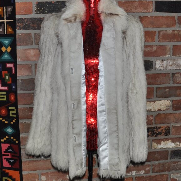 Saga NORWEGIN BLUE WHITE ARCTIC FOX FUR Grey Suede Jacket Car Coat 10 M - Picture 9 of 12